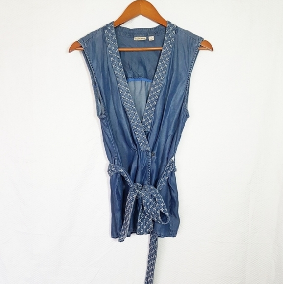Anthropologie Holding Horses Chambray Wrap Top - Picture 2 of 7